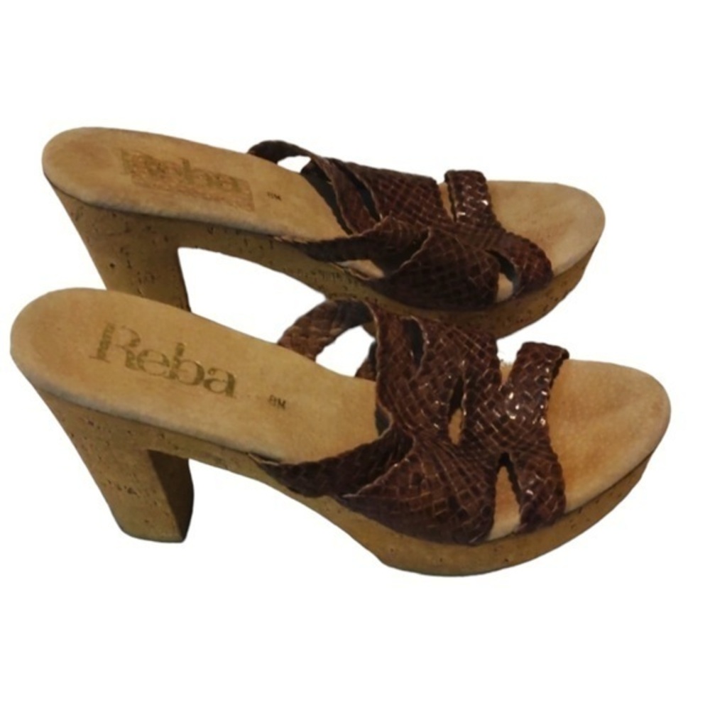 Women's Reba Leather Brown Tan Clog Heels Size 8 GUC #CL-16